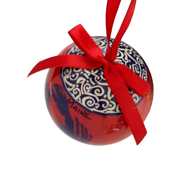 Maine Red & Blue Lobster Shatterproof Christmas Ornament Red Ribbon 3" Round - Picture 7 of 14